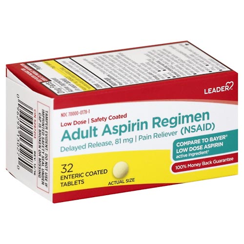 Image for Leader Aspirin Regimen, Adult, Enteric Coated Tablets,32ea from Total Health Care Pharmacy