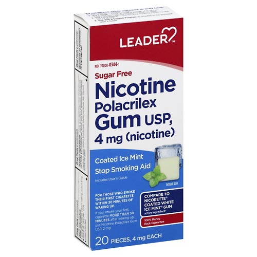 Image for Leader Nicotine Polacrilex Gum, 4 mg, Coated Ice Mint,20ea from Total Health Care Pharmacy