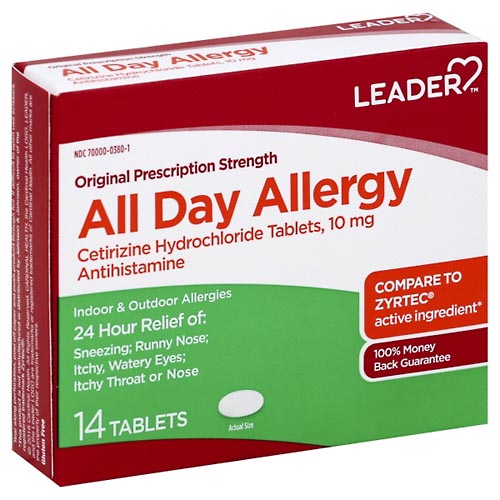 Image for Leader All Day Allergy, Original Prescription Strength, 10 mg, Tablet,14ea from Total Health Care Pharmacy