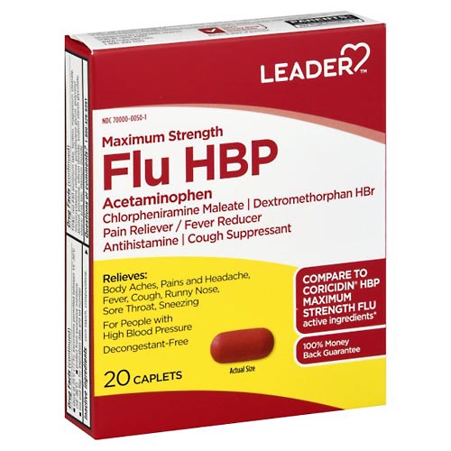 Image for Leader Flu HBP, Maximum Strength, Caplets,20ea from Total Health Care Pharmacy